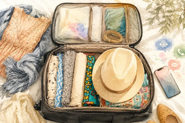 Packing For Two Weeks In One Carry-On travel wardrobe illustration
