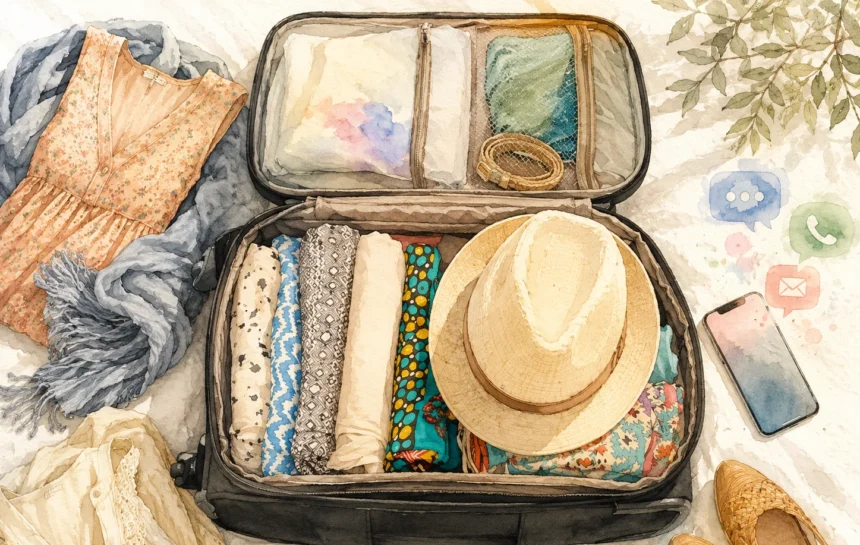 Packing For Two Weeks In One Carry-On travel wardrobe illustration